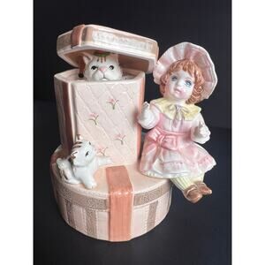 Vintage Phyllis Parkins Porcelain Music Box - Girl with Cats in Gift Box